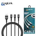 Logilink 3in1 Usb To Micro/type C/iphone Nylon Data Cable 3a Fast Charging 1m 1 Year Warranty Black. 
