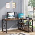 Eye Catching L-Shaped Reversible Industrial Desk with Storage Shelves Corner Computer Desk PC Laptop Study Table Workstation for Home Office And for Small Space. 