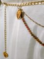Elegant Multi-Layer Metal and Beads Chain Waist Belt. 