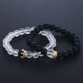 Women Men 2pcs King Queen Crown Couple Bracelets His And Her Friendship 8mm Beads Bracelet. 