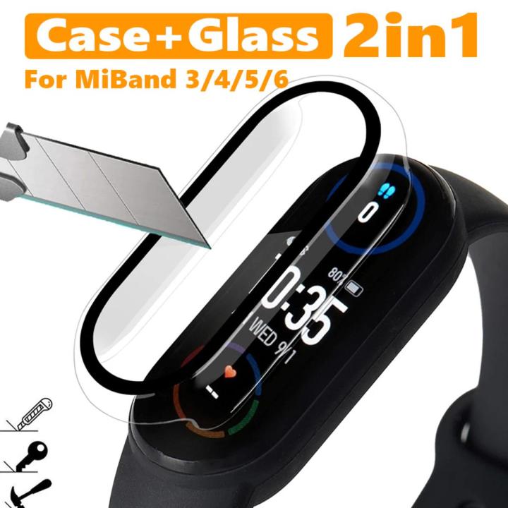9D Film Glass for Xiaomi Mi Band 3 4 5 6 Screen Protector Case+Film for Miband 6 5 Smart Watchband Full Protective Cover Case