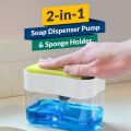 Liquid Soap Dispenser & Sponge Holder - Dish Soap Pump Sponge 2-in-1 - Counter Top Sink Press Soap Box - Pump Soap Dispensing with Sponge Caddy 385ml - Dish Washing Scrub Cleaning. 
