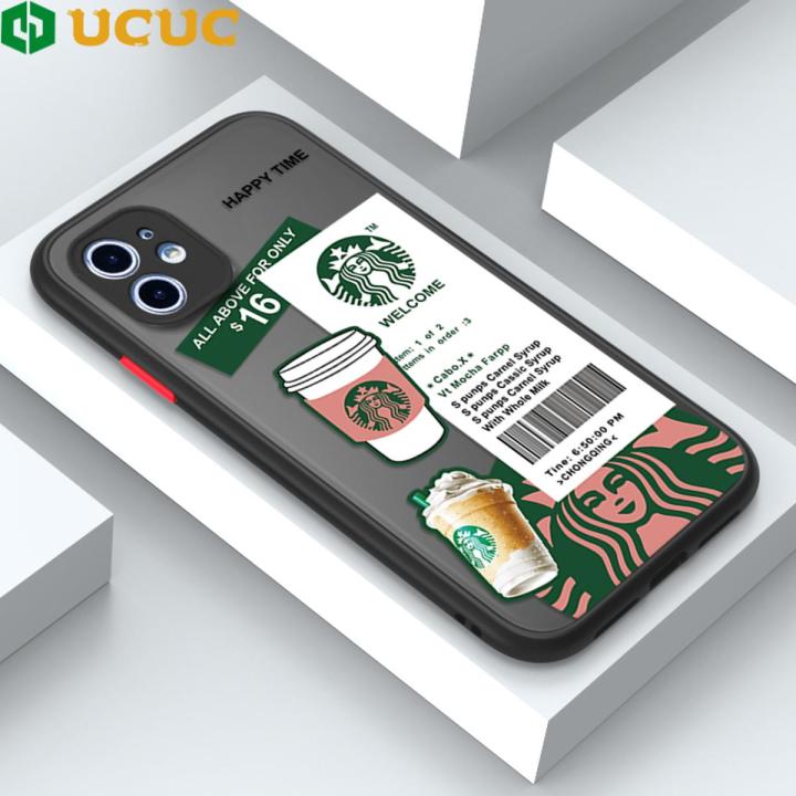 UCUC for iPhone 11 Back Cover Fashion Sticker Frosted Transparent Hard Phone Case Thin Shockproof Full Cover Camera Protect Case