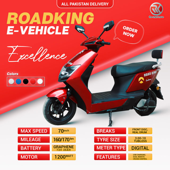 Road King Excellence Electric Scooter - 1200W Motor, 72V Graphene Battery, 70 km/h Max Speed, 160/170 km Mileage