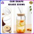 Premium Transparent Round Drinking Glass Tumbler with Bamboo Lid And Glass Straw 540ML. 