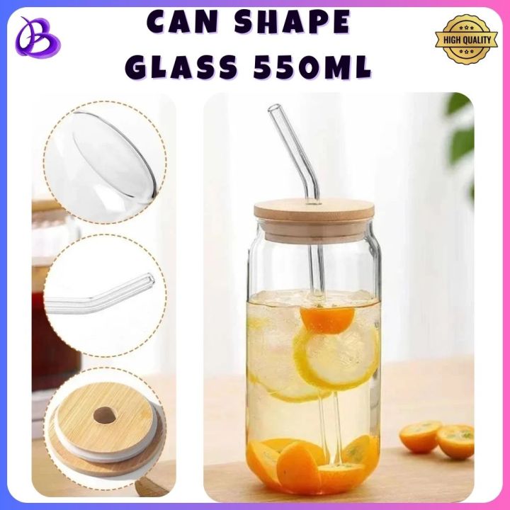 Premium Transparent Round Drinking Glass Tumbler with Bamboo Lid And Glass Straw 540ML