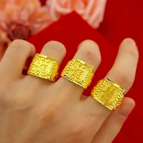 Gold shop with 999 24k real gold ring men's fortune adjustable 24 K 5D real gold ring smooth sailing domineering male ring