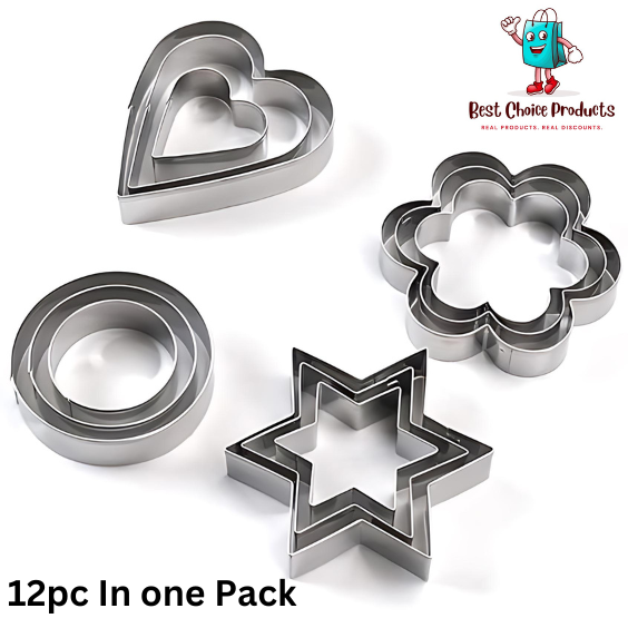 Cookie Cutter Stainless Steel - Pack of 12 - Four Different Shapes - Biscuit Cutter Set