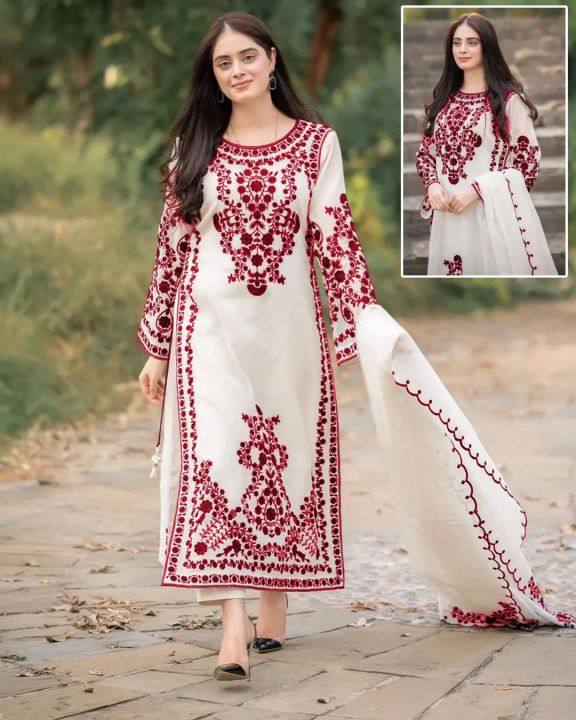 3Pc%20Party%20Wear%20Embroidered%20Suit%20For%20Women%20Summer%20Cotton%20Silk%20Fabric%20Wedding%20Formal%20Style%20Multiple%20Color%20-%20Image%204