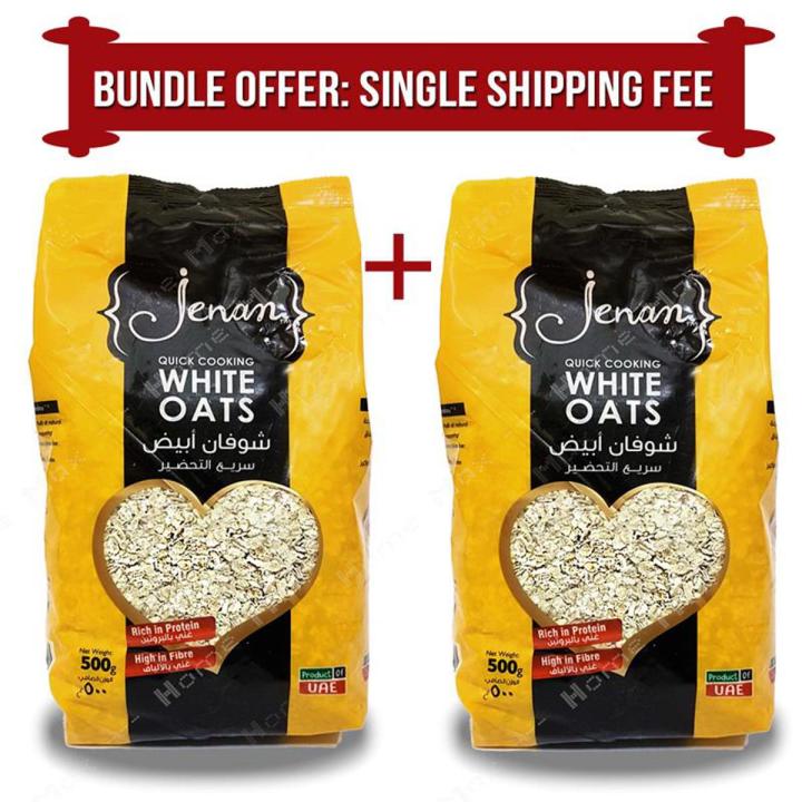 Jenan White Oats 100% Wholegrain Quick Cooking 500gm Pouch Pack of 2