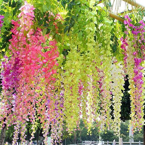 Whimsical Wisteria Wonder: 3-Head Artificial Wisteria Garland Hanging Flower Blooms - Pack of 6