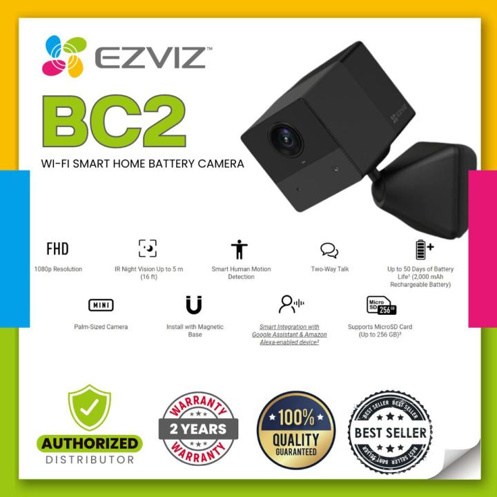 EZVIZ BC2 Wi-Fi Smart Home Battery Camera-Ezviz BC2 2MP 1080P Smart Home Camera-palm sized Home Camera-Smart Integration with Google Assistant  Amazon Alexa enabled device Smart Home Camera-With A battery Life Up to 50 Days Smart Home Camera