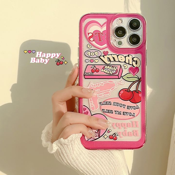 Cute Cartoon Pink Girl Phone Case For iPhone 15 14 13 12 11 Pro Max Mini X XR XS 8 7 Plus SE3 Soft Shockproof Bumper Clear Cover