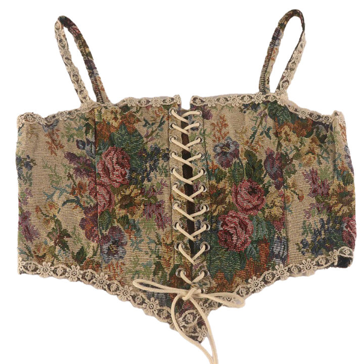 【KuaKe Mall】French Corset Tops To Wear Out  Corsets Bustier Crop Top Tank Lace Up Women Camisole