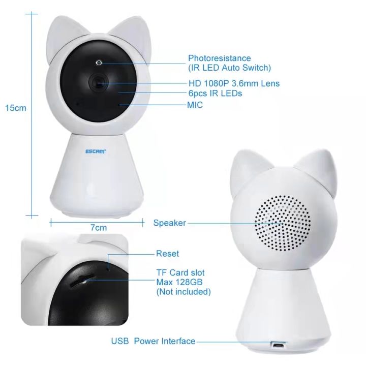 Hightech 1080P Cat kitty Camera 2MP Wireless IP Camera P2P Security Surveillance Night Vision IR Home Security Robot Baby Monitor