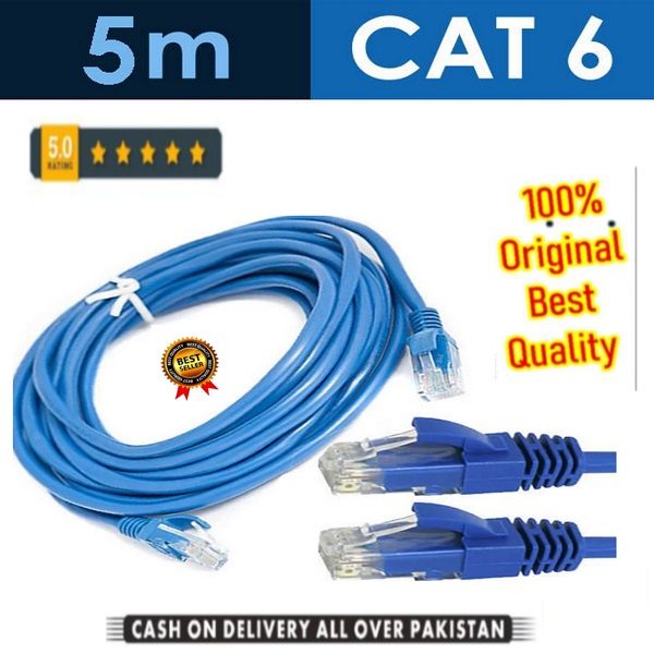 Lan Cable 5m Cat 6 Fixed Connectors 5 Meter : 15 Feet Ethernet Internet Wire