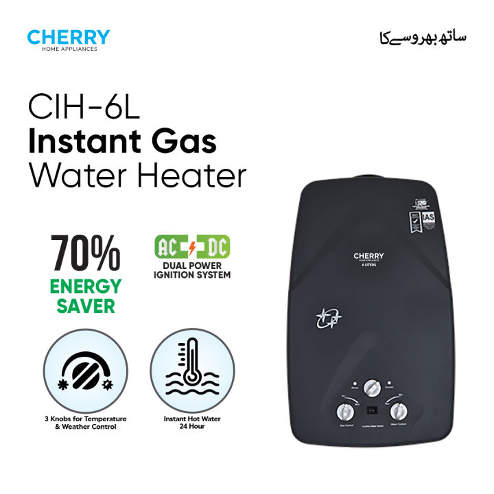 Instant Gas Water Heater 6 Liters – Dual Ignition (Battery + Adapter), Pure Copper Heat Chamber – LPG & Natural Gas