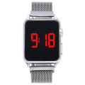 Men and women square touch screen watch stainless steel with magnetic bracelet large display led watch. 
