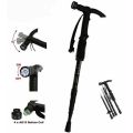 Aluminium Adjustable 4-Step Anti-Shock Telescopic Hiking Walking Stick With Led Flashlights (Black). 