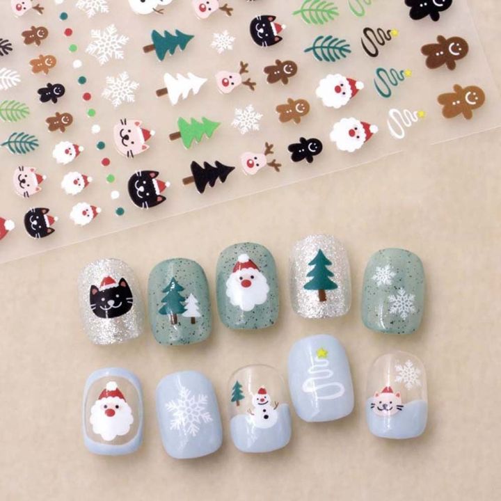 Snowman Women Snowflake Santa Claus Manicure Accessories Cartoon Cat Cartoon Nail Stickers Bears Nail Decals Christmas Nail Stickers Nail Art Decorations