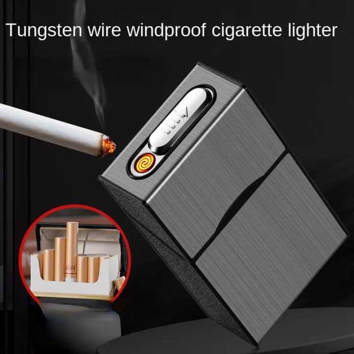 Cigarette Case With Rechargeable Lighter - Portable USB Rechargeable Electric Lighter + 20 Cigarette Case Flameless / Windproof Lighter