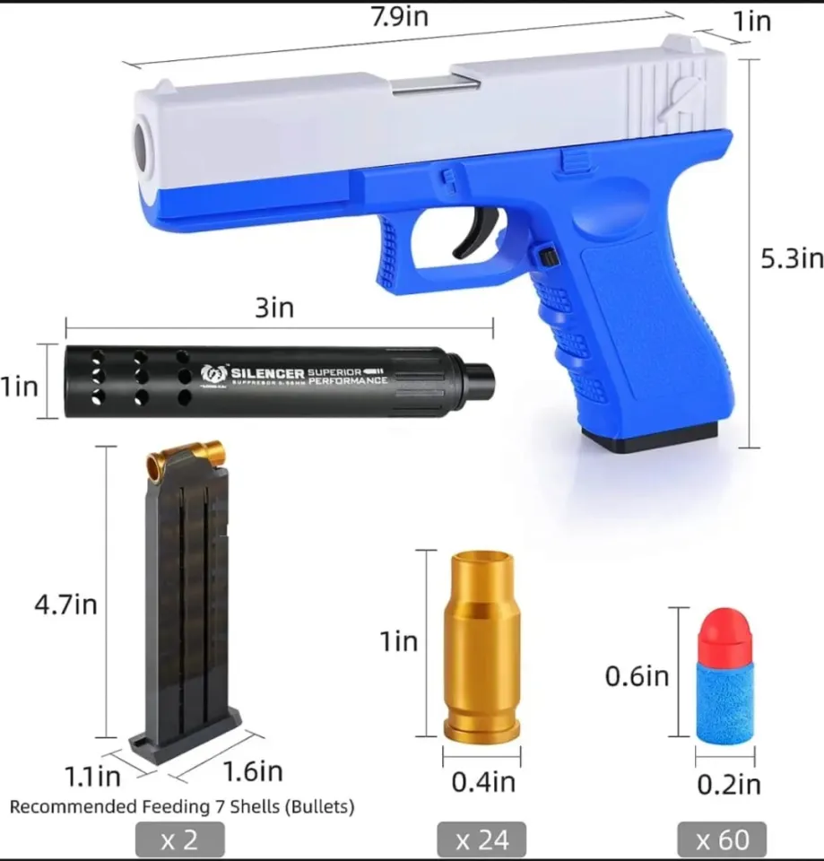 Airsoft Machine For Kids White Black | Glock Soft Bullet Toy Gun Shell Ejection Foam Darts Blaster Pistol Manual Airsoft Gun With Silencer For Kid Adult