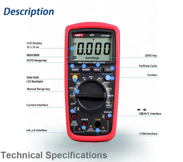 UNI-T UT139C UNIT Digital Multimeter Auto Range True RMS Meter ...