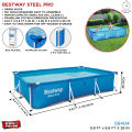 Bestway 9 Feet Length Power Steel Framed Rectangular Above Ground 6.7ft Width Pool For Kids & Family Fun, Water Games Outdoor 56404 Imported Portable Pvc Branded Summer Season 26 Inch Depth Steel FrameLink System Duraplus Easy Setup Swimming Party Pools. 