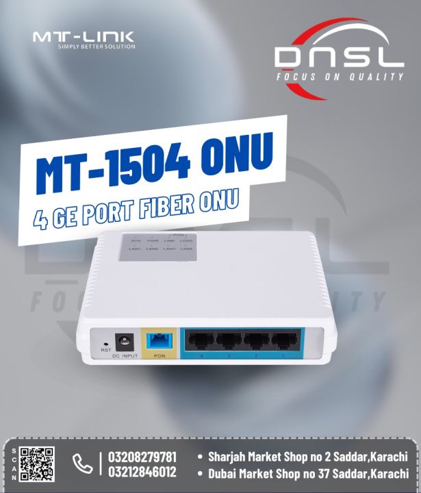 MT-Link MT-1504 ONU | 4 Port Fiber to RJ45 Convertor | Best price in Pakistan