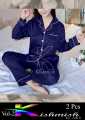 Blue Hot Sexy Silk Ladies Sleep Wear Night Dress with Shirt and Trouser (Complete Sleeping Suit) For Women and Girls. 