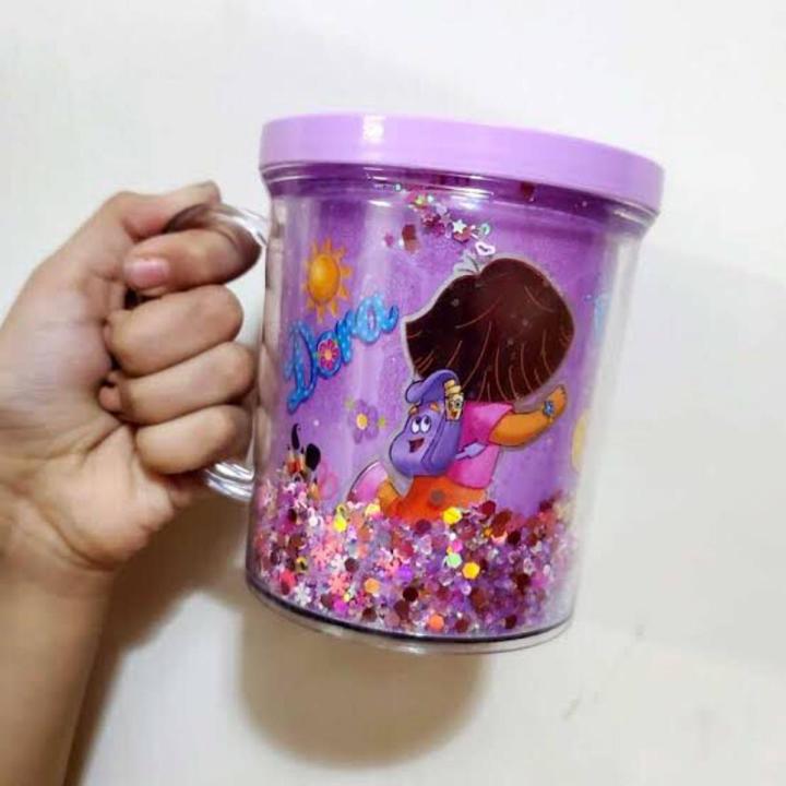 Double Wall Kids Glittery Cup Dora Angry Bird Benten Frozen Minions Cinderella  Cup  Kids Mug – 350ML