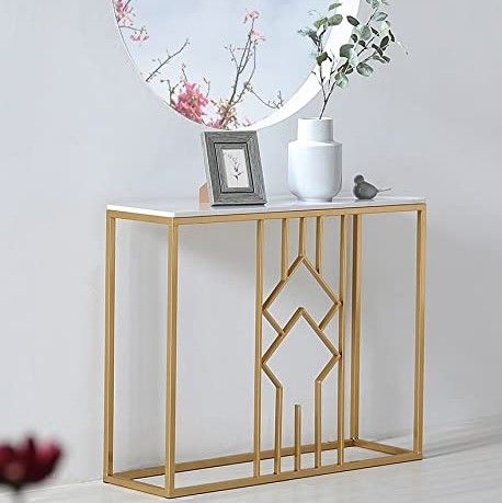 Console table White Marble Top Metal Console with Golden Finishes Hallway entry table, Show piece table ,Fashion table, New Elegance table