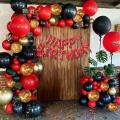 Happy Birthday Red & Black Decoration Set (Including 1 x Birthday Foil + 30 x Balloons  Red & Black+ Confetti Balloons -Birthday & Party Decorations -Birthday Items & Accessories-Birthday Decor. 