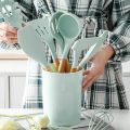 12Pcs-Silicone Kitchenware Set Kitchen Utensils Cooking Sets Non-stick Spatula Silicone Kitchen Tools with Wooden Handle Heat Resistant Non-Toxic BPA Free. 