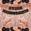 Happy Anniversary Decoration Theme set 30 Pcs Balloons ( 15 Rose Gold +15 Black Balloons ) 1 Rose Gold Curtain 2 Foil Star 1 Happy Anniversary Banner Foil Balloons anniversary decoration items For Bedroom. 