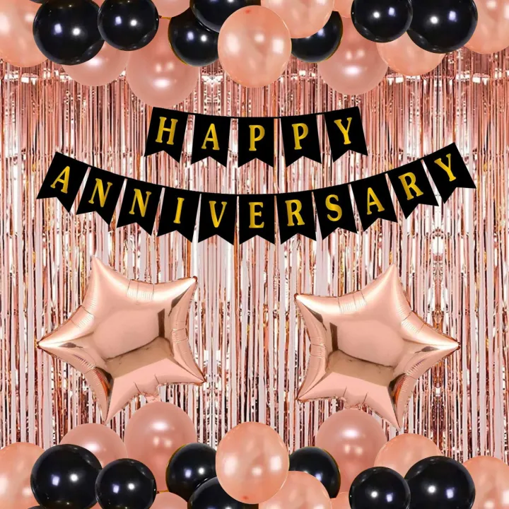 Happy%20Anniversary%20Decoration%20Theme%20set%2030%20Pcs%20Balloons%20(%2015%20Rose%20Gold%20+15%20Black%20Balloons%20)%201%20Rose%20Gold%20Curtain%202%20Foil%20Star%201%20Happy%20Anniversary%20Banner%20Foil%20Balloons%20anniversary%20decoration%20items%20For%20Bedroom%20-%20Image%202