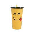 Emoji Face Expression Plastic Glass With Straw - Straight Headed / Creative Emoji Expression Glass For Kids. 