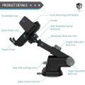 Car Mobile Phone Holder for Dashboard Windshield Desktop - Telescopic One Touch Long Neck Arm Adjustable Quick Stand Technology 360 Degree Rotation Clamp Ultimate Reusable Suction Cup Mount. 