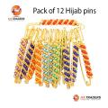 Pack of 12 Pins, Best Unique Quality Stylish New Hijab Dupatta Sariii Scarf Pins Muslim for Women Safety Scarf Pins Hijab Pins Fancy Pins. 