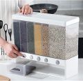 Wall Mounted Divided Rice and Cereal Dispenser 6 Moisture Proof Plastic Automatic Racks Sealed Food Storage Box. 