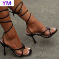 New Summer Lace Up Design Women Sandals PU Ankle Cross Strap Sandals 10CM High Heels Ladies Sandals Open Toe Shoes. 