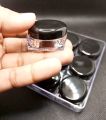 Pack of 12 Empty Cosmetic Containers 10gram Black Cap With outer Acralic Box - Square Shape Mini Plastic Empty Bottle - Makeup Face Cream Pot Jar Refillable Cosmetic Sample Bottles. 