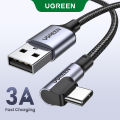 UGREEN Nylon USB C Cable 90 Degree Fast Charger Type C Cable for Xiaomi Redmi Note 12 Convenient for Gaming pubg Cable for Xiaomi 15 Pro Pocophone Redmi Note Huawei Nova 13 P50 Samsung S25 S24. 