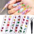 【happy one】12 Graids Mixed Flowers Nail Natural Floral Leaf Stickers 3D Dry Nail Art Designs Tips. 