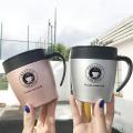 BORREY Coffee Mugs Creative Coffee Travel Cup With Lid Spoon Stainless Steel Coffee Mug Warmer With Handle Metal Tea Cup 300-ml. 