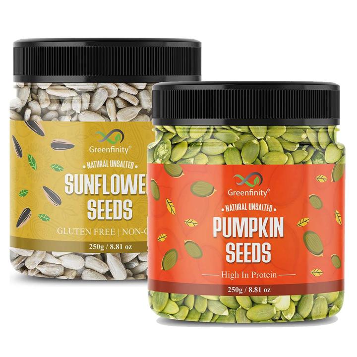 GreenFinity Raw Pumpkin, Sunflower Seeds for Eating Protein and Fibre Rich Food For Immunity Booster Diet Food Pack of 2 - 250g (JAR Pack)