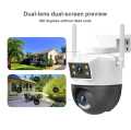 Dual Lens PTZ Outdoor Wifi Security Camera, HD IP Smart Dome Color Night Version Two way audio, Weather Proof SD card slot V380 White. 