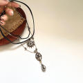 Vintage Multi-Layer Leather Choker Necklace Layered Strap Women's Collar Chain Bohemian Vacation Crystal Tear-drop Pendant Jewelry. 