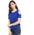 Pure Poly-Cotton Half Sleeves Ladies Cold shoulder off shoulder cut shoulder stylish tshirts t shirts tops shirts for women girls womens for summer latest design. 