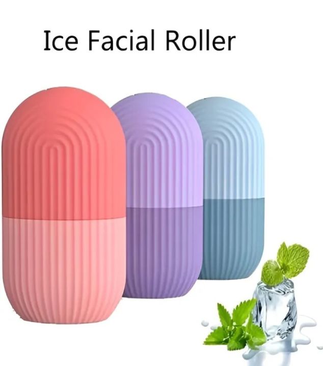 Ice Roller for Face, Pink, 4.5inch Silicone Ice Face Roller, Reusable Ice Cube Roller Massager, Skin Care Tools for Face Eyes Puffiness Brighten & Tighten Skin